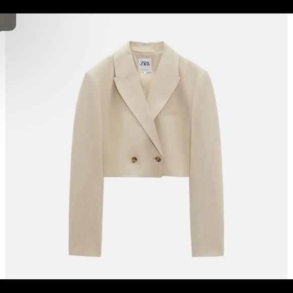 Linen cropped blazer - dark brown buttons. Size L - Picture 1 of 7